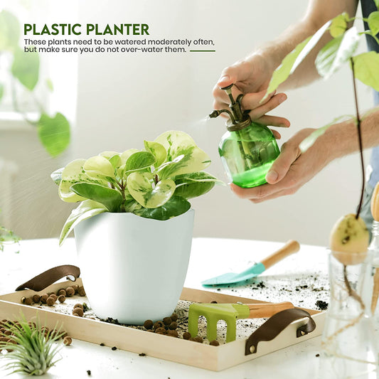 Plastic Decorative Flower Pots Set of 4 with Drainage for Indoor Plants 2 Sizes, 2 Colors (Plants Not Included)