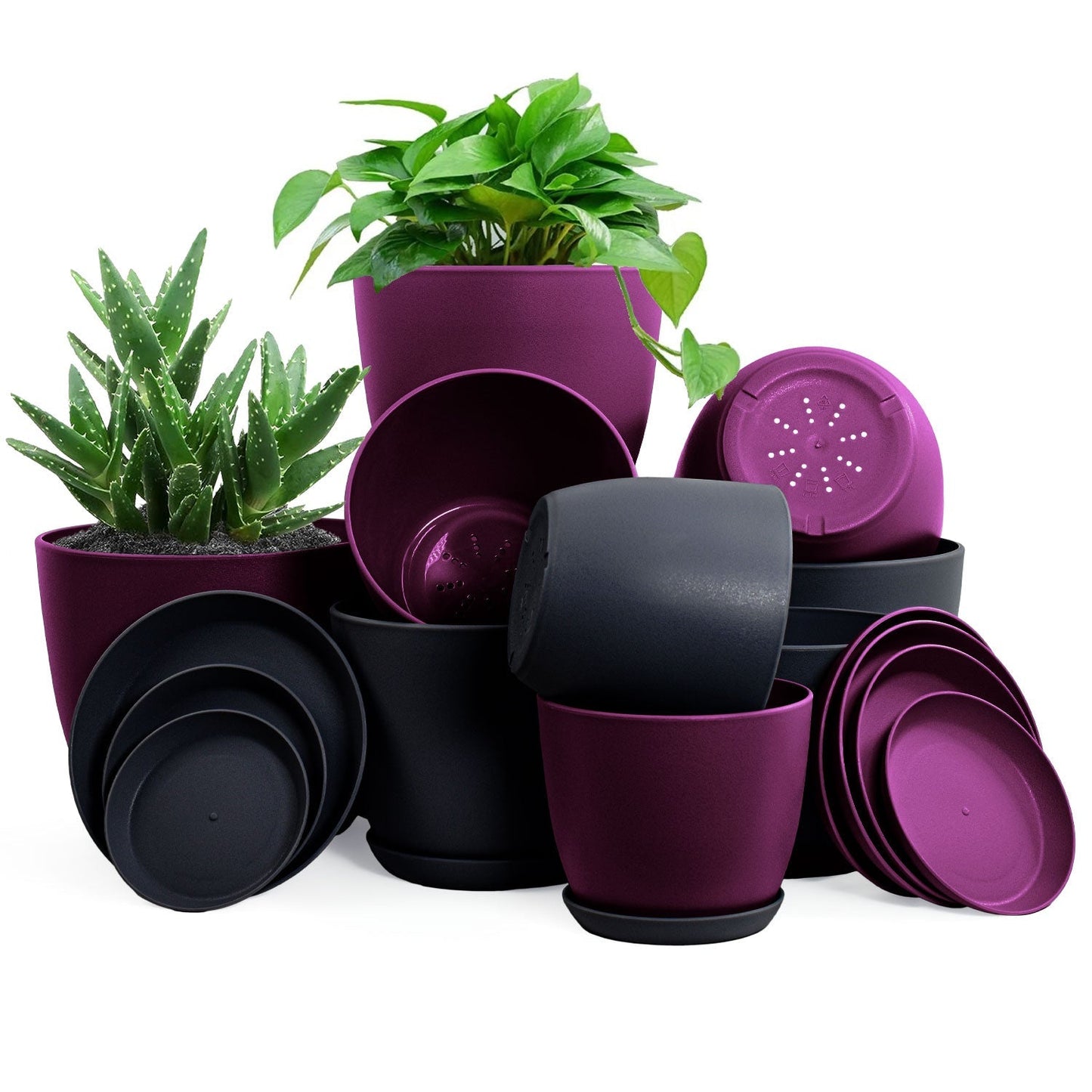Premium Set of 10 Indoor Plant Pots with Drainage Decorative Plastic Planters for Indoor