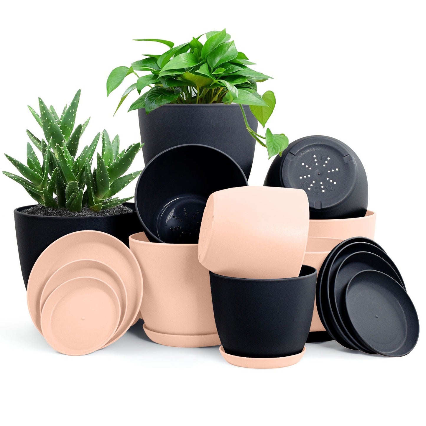 Premium Set of 10 Indoor Plant Pots with Drainage Decorative Plastic Planters for Indoor