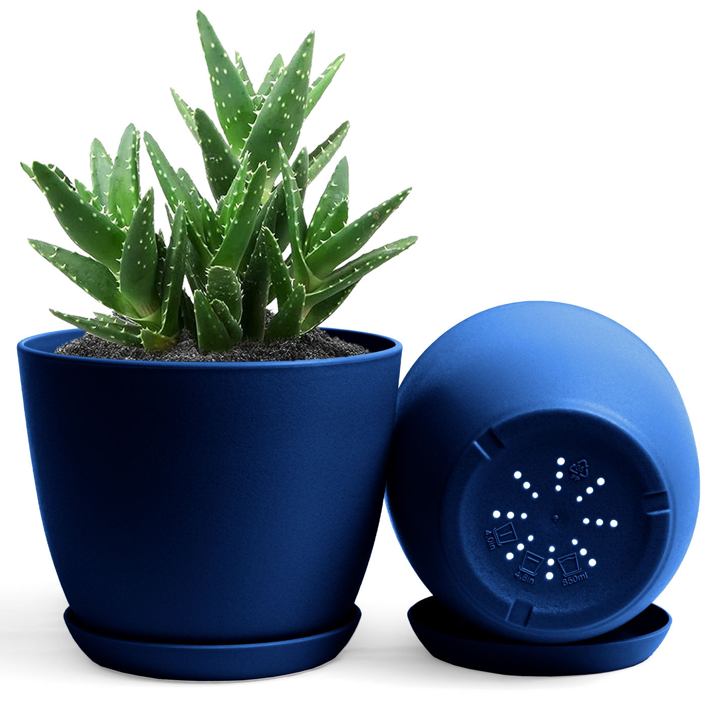 Decorative Flower Pots with Drainage - Pack of 2 Plastic Planters for Indoor Plants