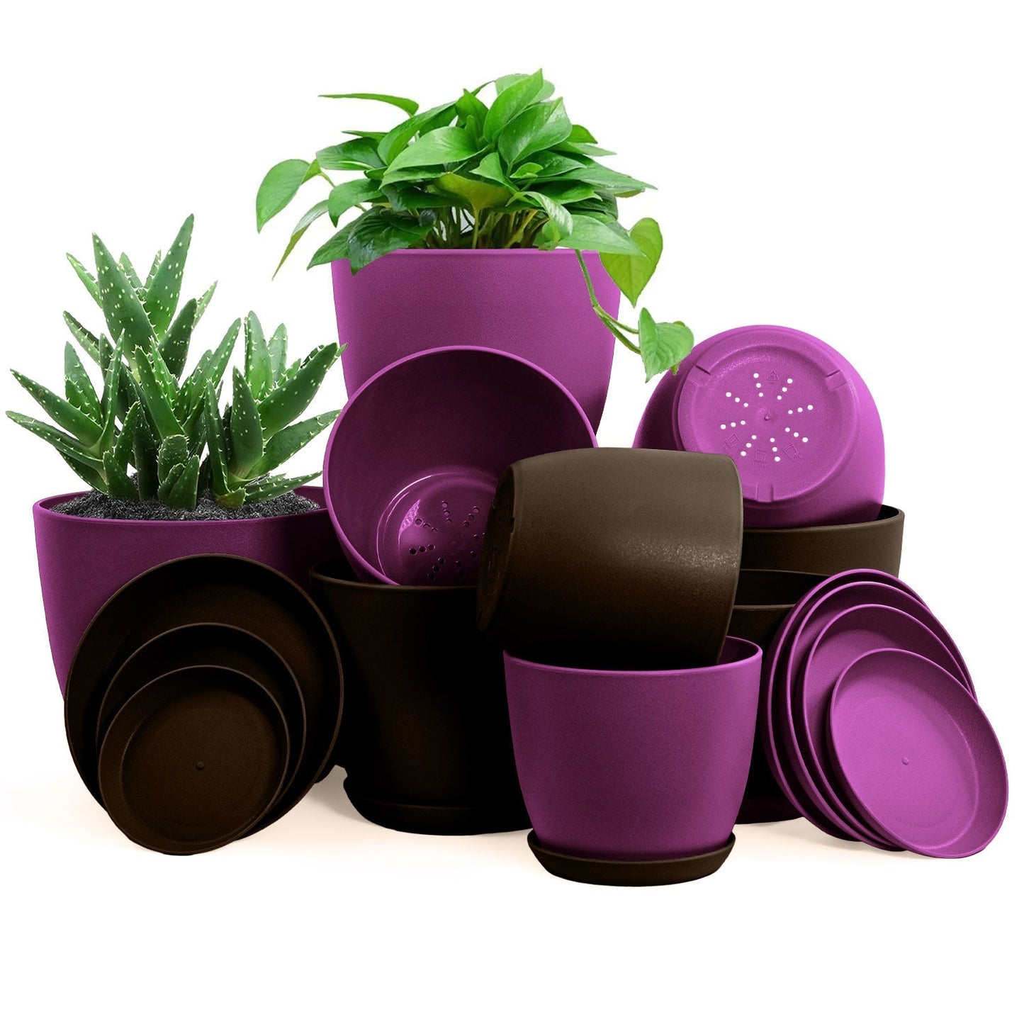 Premium Set of 10 Indoor Plant Pots with Drainage Decorative Plastic Planters for Indoor