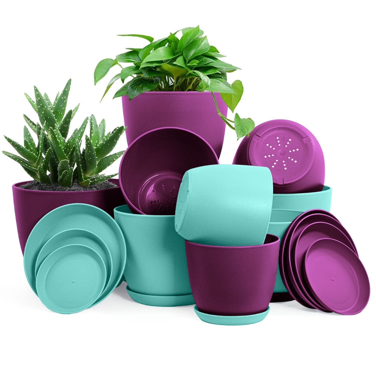 Premium Set of 10 Indoor Plant Pots with Drainage Decorative Plastic Planters for Indoor