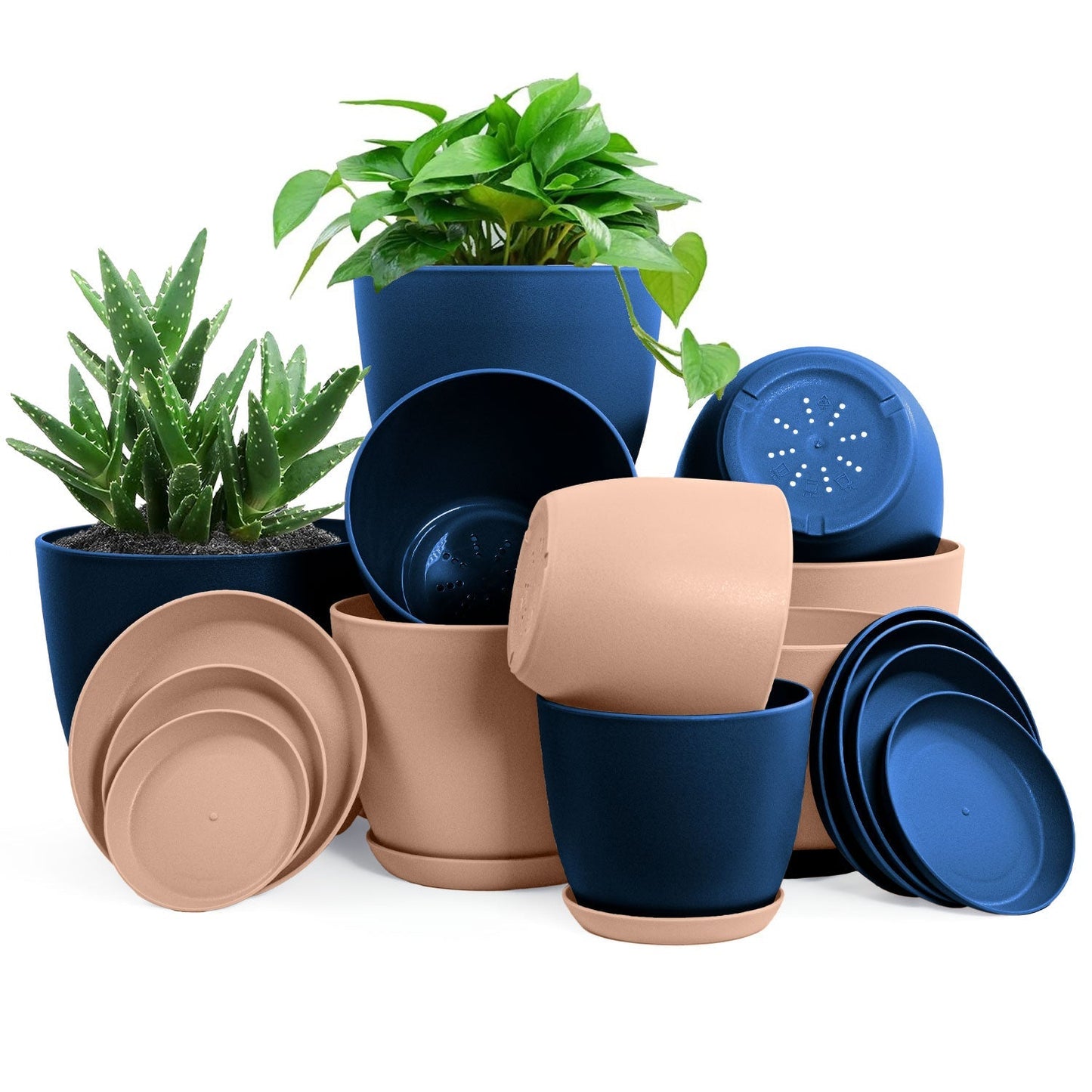 Premium Set of 10 Indoor Plant Pots with Drainage Decorative Plastic Planters for Indoor