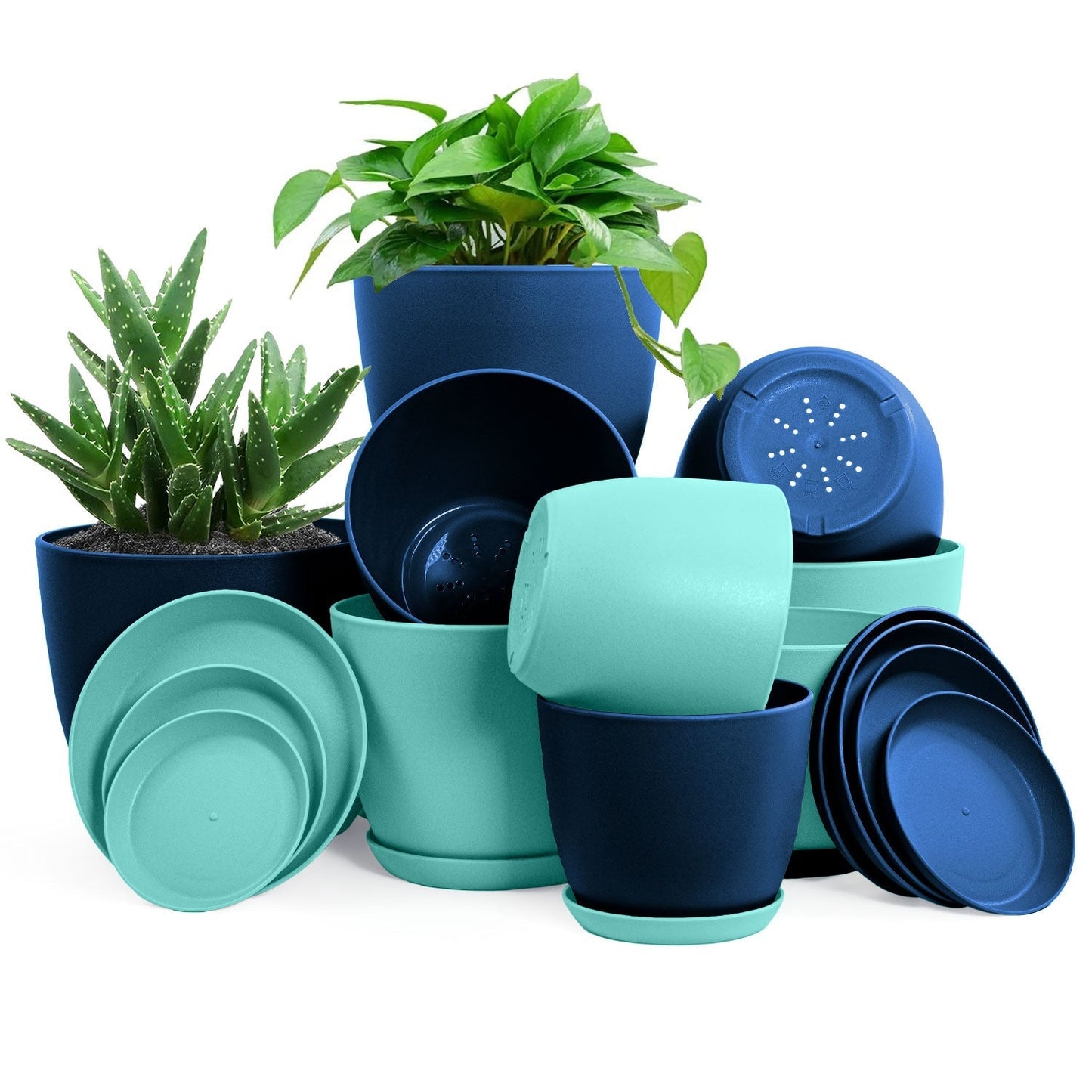 Premium Set of 10 Indoor Plant Pots with Drainage Decorative Plastic Planters for Indoor