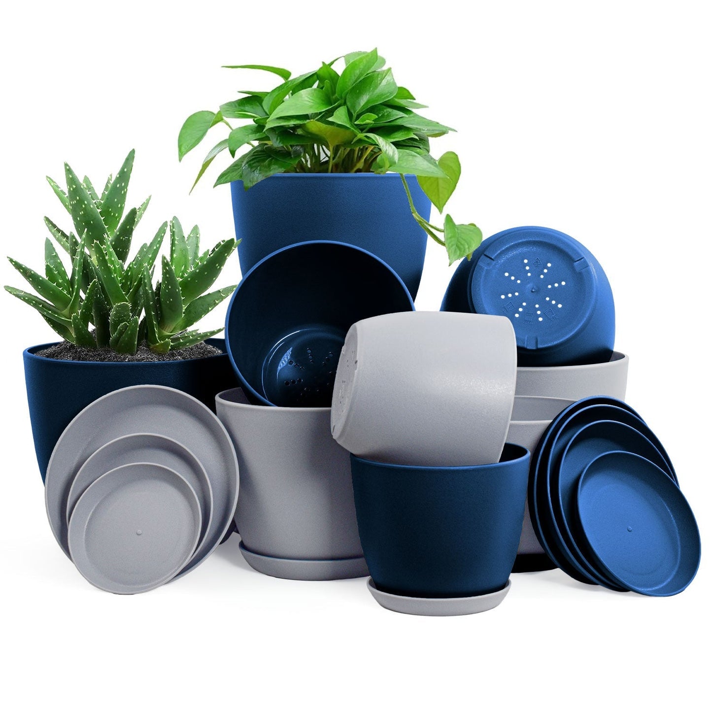 Premium Set of 10 Indoor Plant Pots with Drainage Decorative Plastic Planters for Indoor