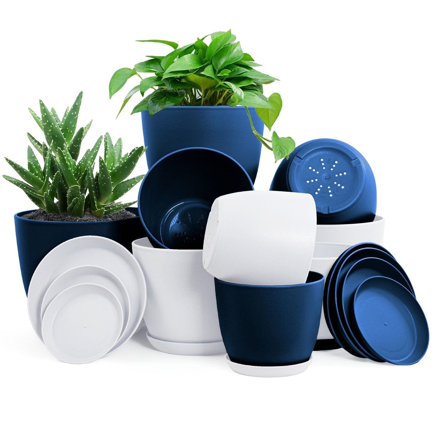 Premium Set of 10 Indoor Plant Pots with Drainage Decorative Plastic Planters for Indoor