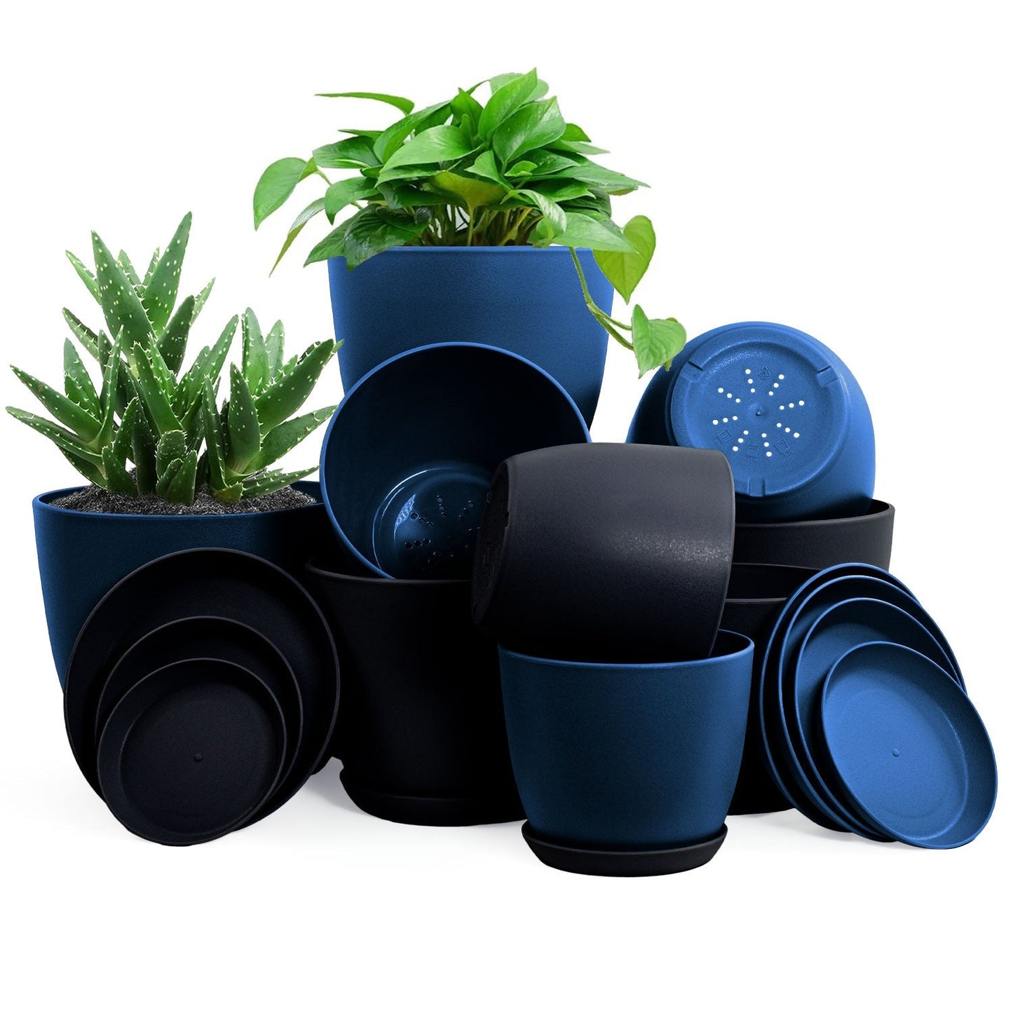 Premium Set of 10 Indoor Plant Pots with Drainage Decorative Plastic Planters for Indoor