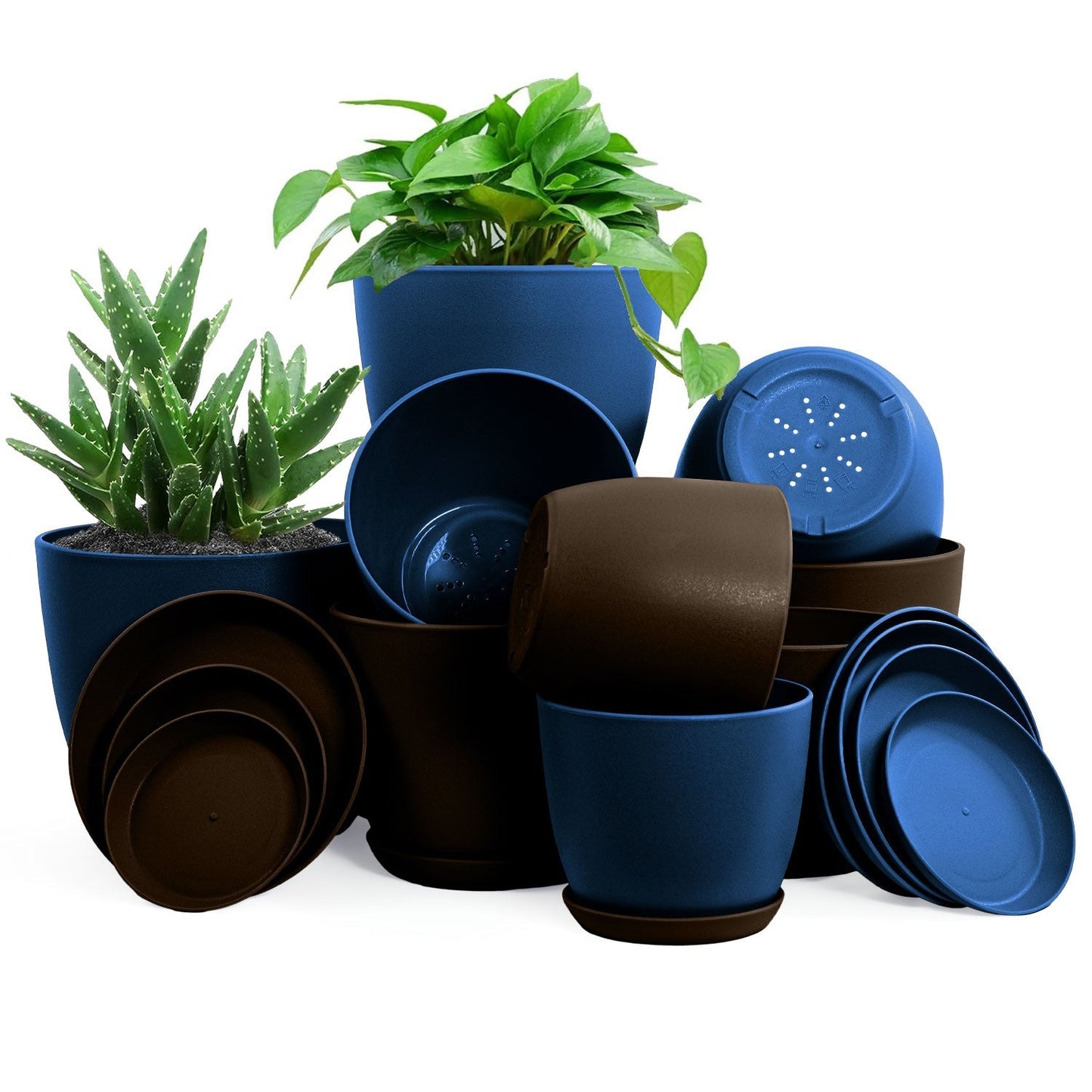 Premium Set of 10 Indoor Plant Pots with Drainage Decorative Plastic Planters for Indoor