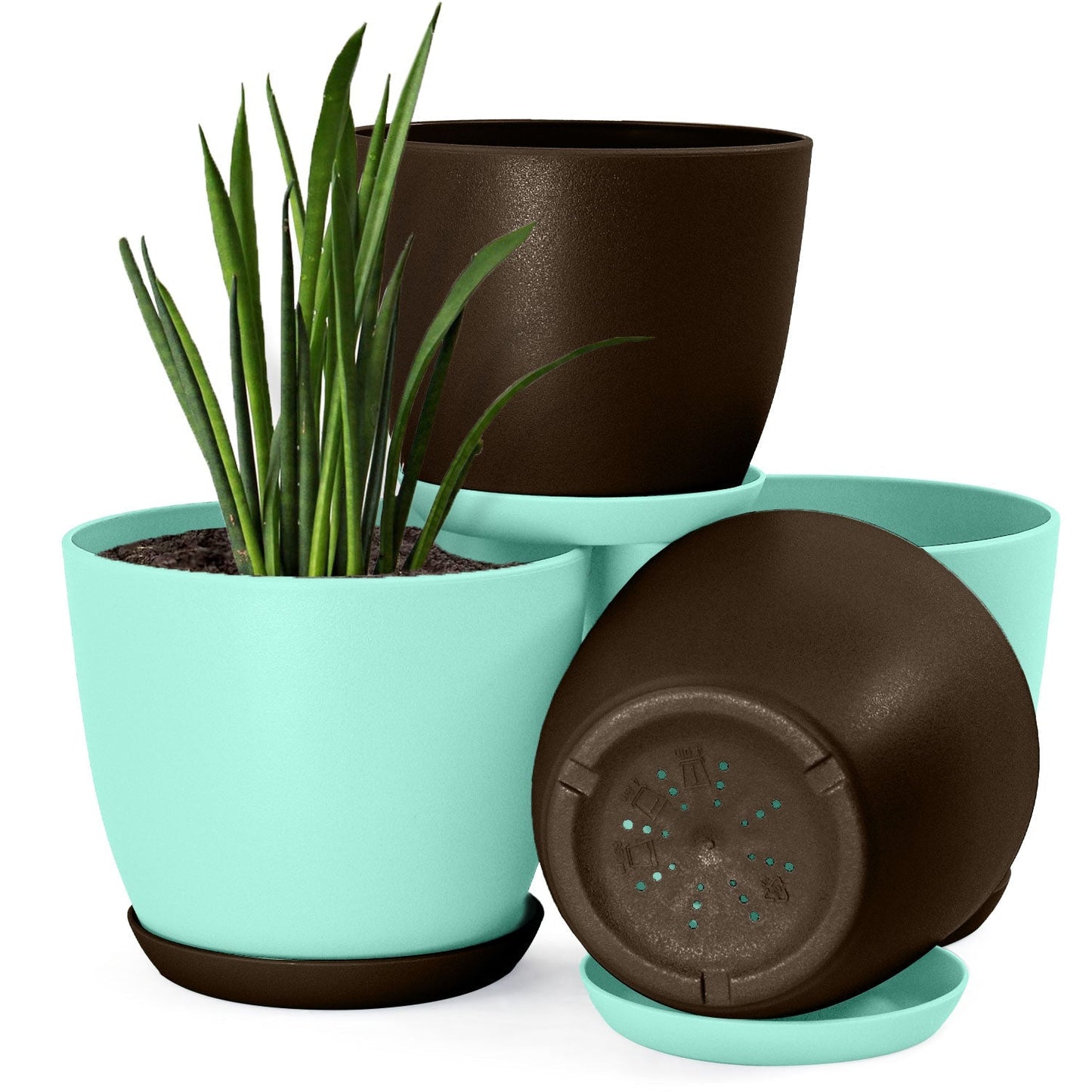 Plastic Decorative Flower Pots Set of 4 with Drainage for Indoor Plants 2 Sizes, 2 Colors (Plants Not Included)
