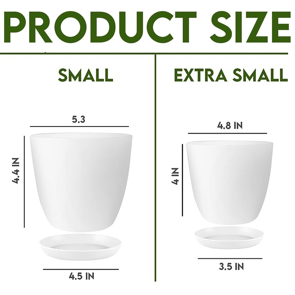 Decorative Flower Pots with Drainage - Pack of 2 Plastic Planters for Indoor Plants