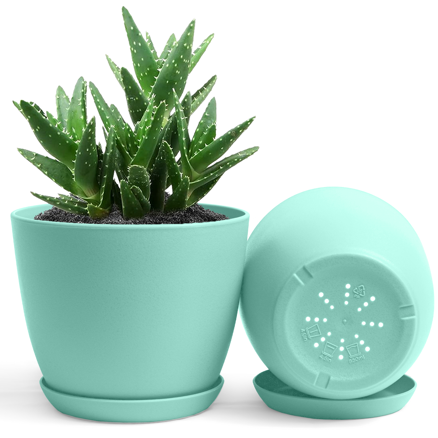 Decorative Flower Pots with Drainage - Pack of 2 Plastic Planters for Indoor Plants