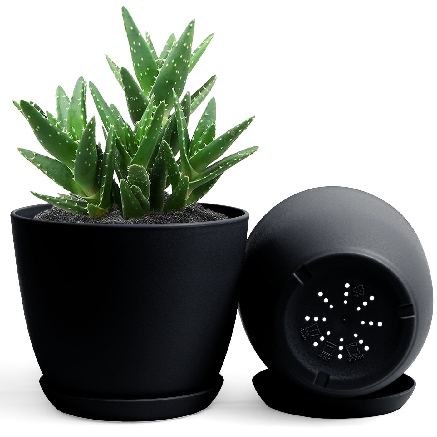 Decorative Flower Pots with Drainage - Pack of 2 Plastic Planters for Indoor Plants