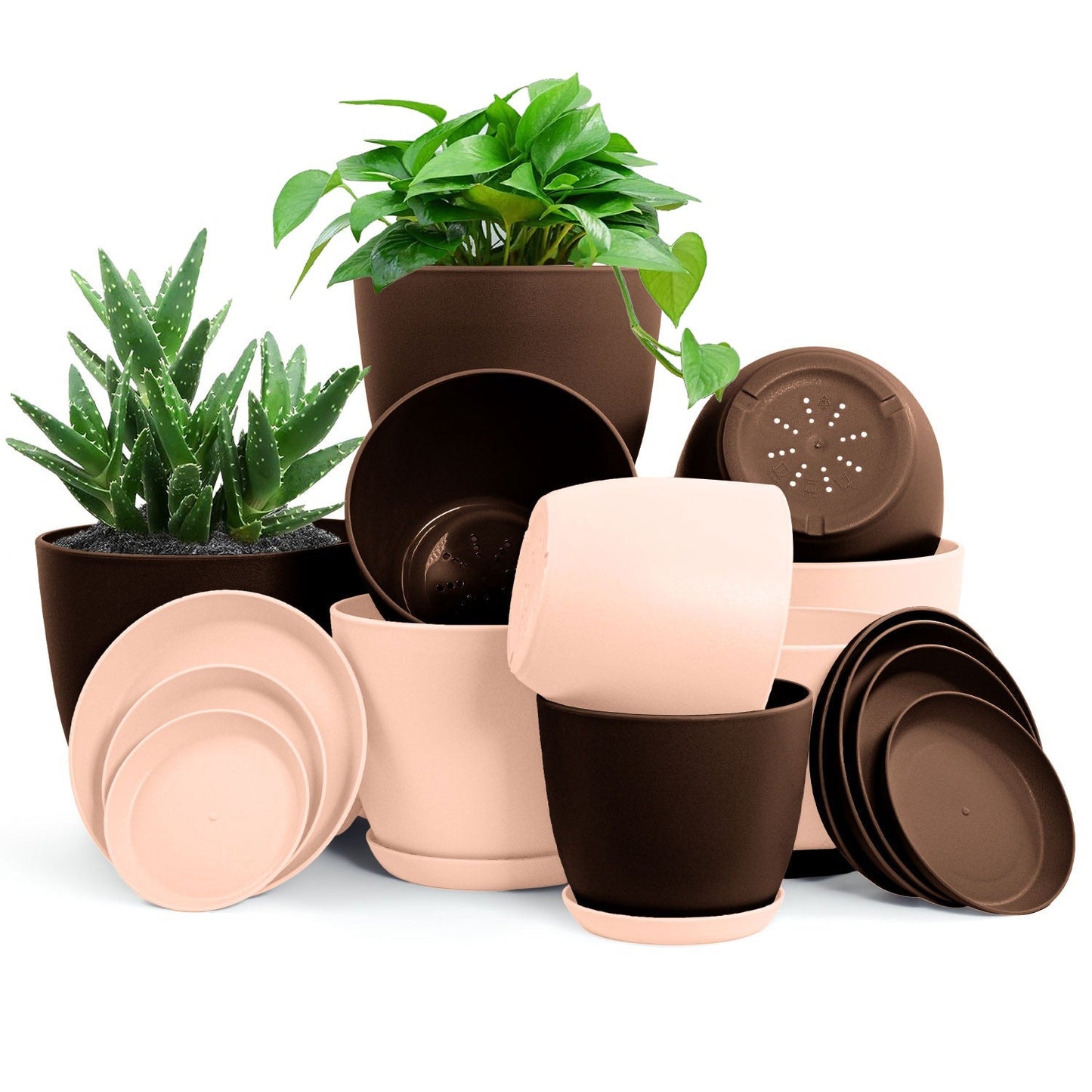 Premium Set of 10 Indoor Plant Pots with Drainage Decorative Plastic Planters for Indoor
