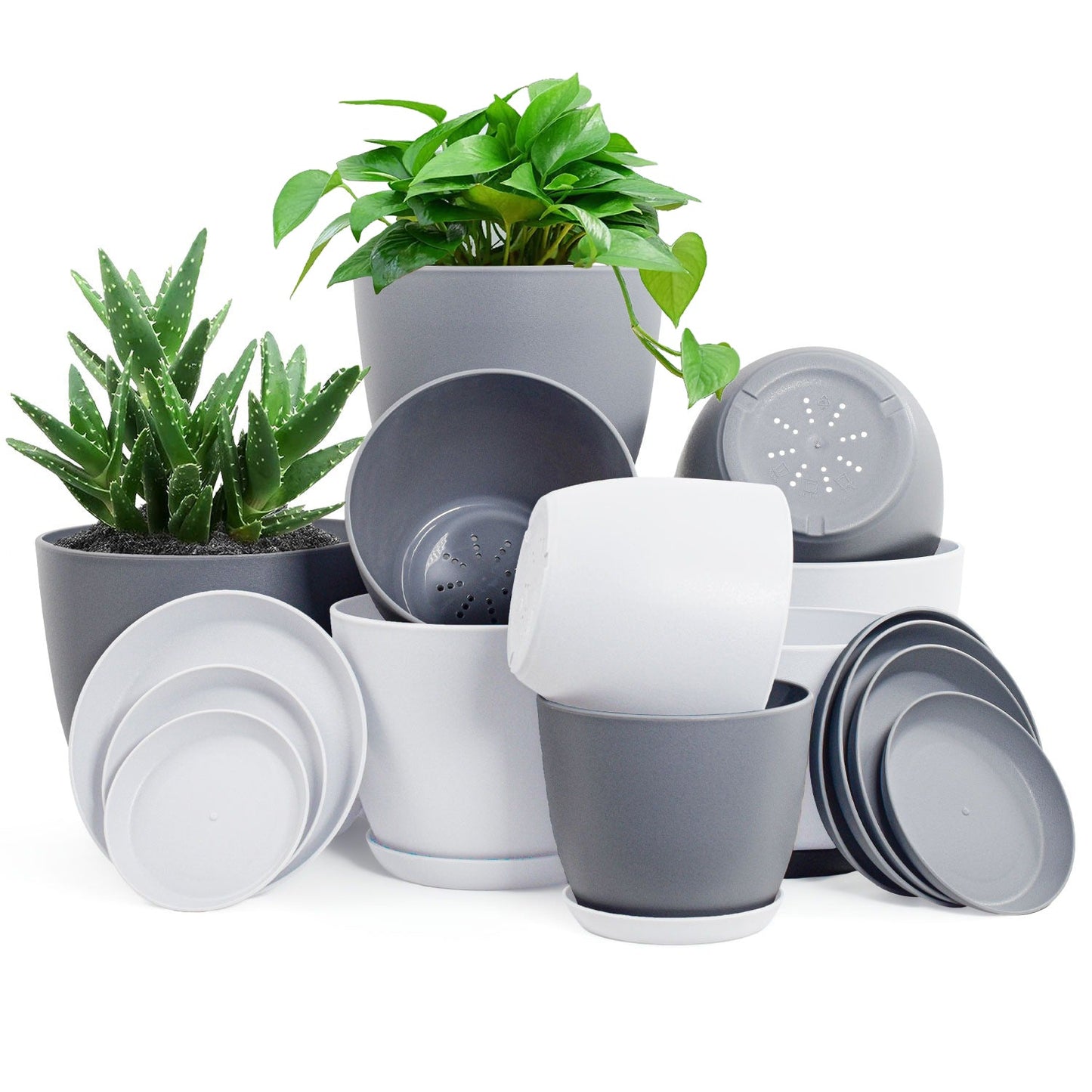 Premium Set of 10 Indoor Plant Pots with Drainage Decorative Plastic Planters for Indoor