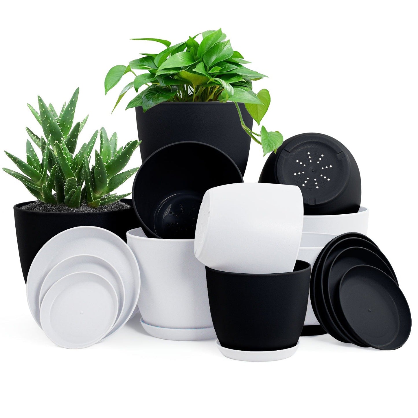 Premium Set of 10 Indoor Plant Pots with Drainage Decorative Plastic Planters for Indoor