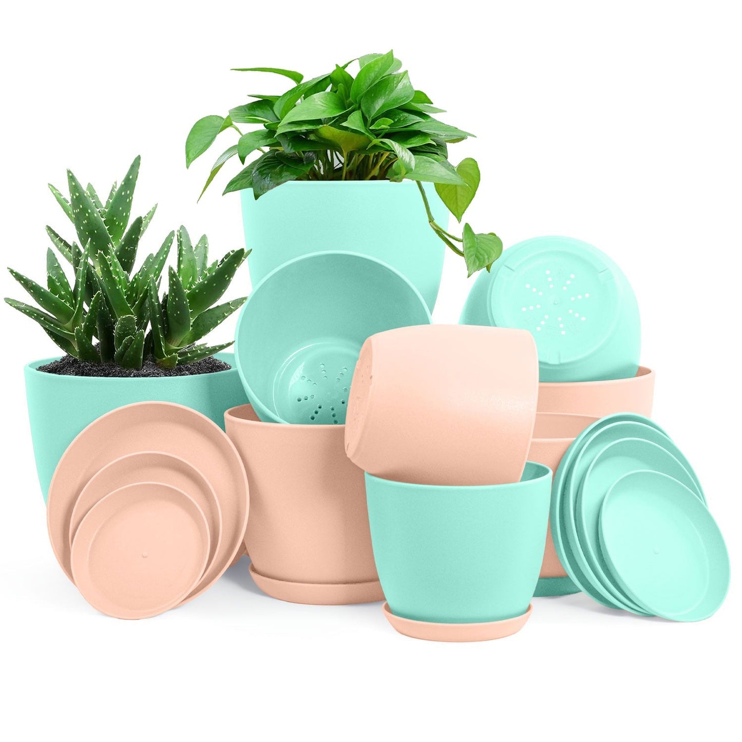 Premium Set of 10 Indoor Plant Pots with Drainage Decorative Plastic Planters for Indoor