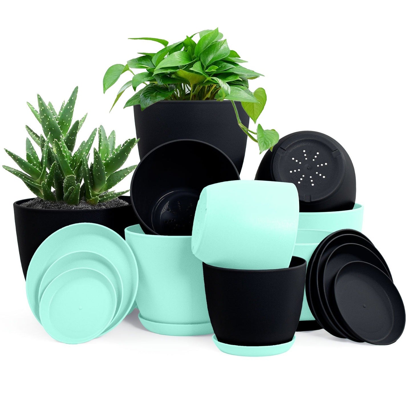 Premium Set of 10 Indoor Plant Pots with Drainage Decorative Plastic Planters for Indoor