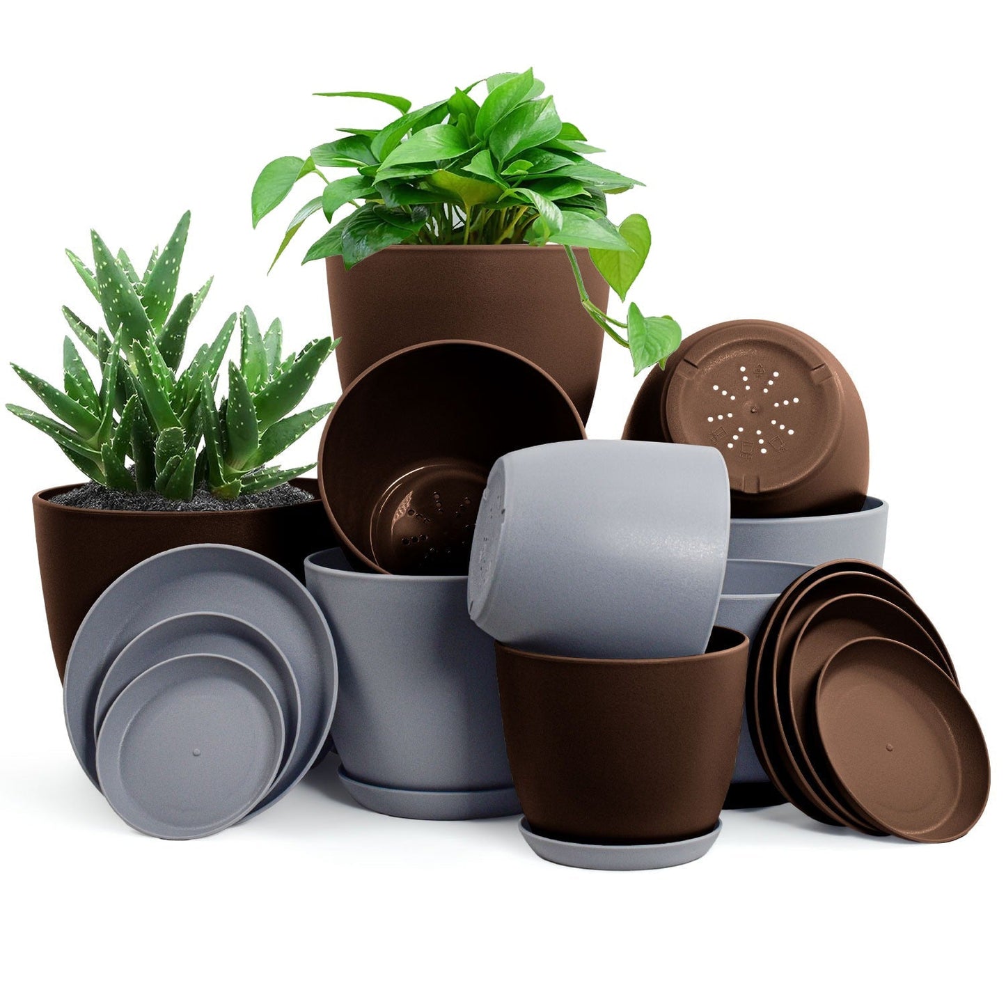 Premium Set of 10 Indoor Plant Pots with Drainage Decorative Plastic Planters for Indoor