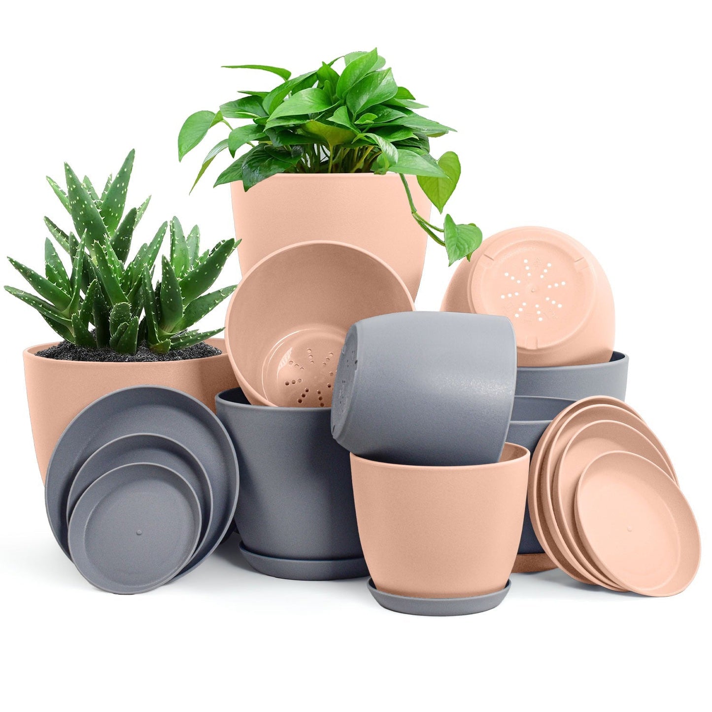 Premium Set of 10 Indoor Plant Pots with Drainage Decorative Plastic Planters for Indoor