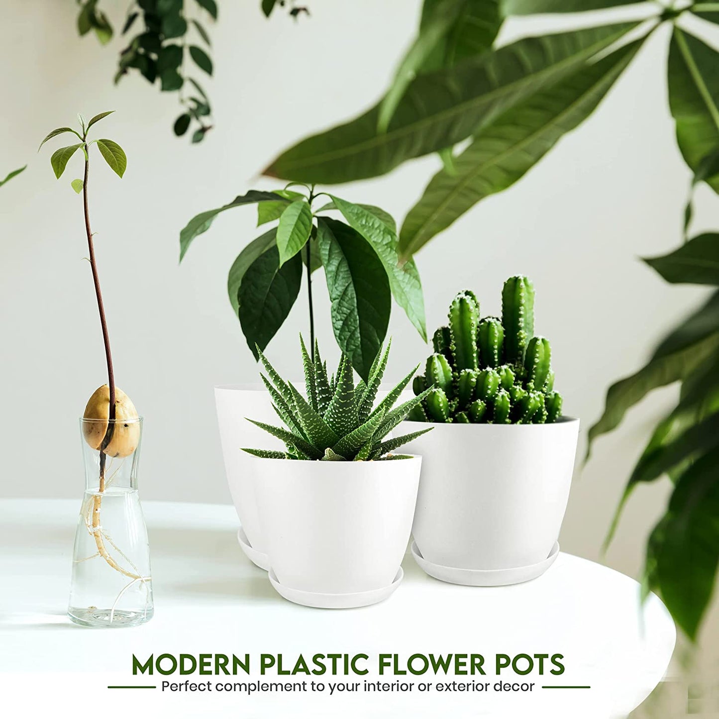Premium Set of 10 Indoor Plant Pots with Drainage Decorative Plastic Planters for Indoor