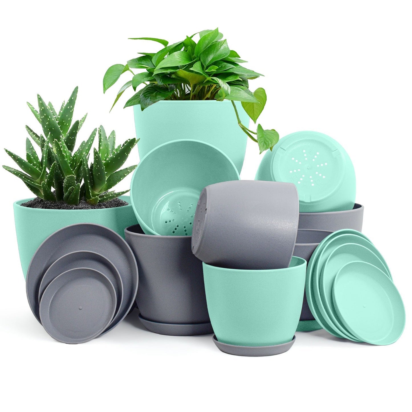 Premium Set of 10 Indoor Plant Pots with Drainage Decorative Plastic Planters for Indoor