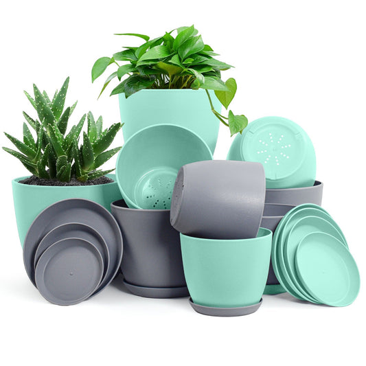 Premium Set of 10 Indoor Plant Pots with Drainage Decorative Plastic Planters for Indoor