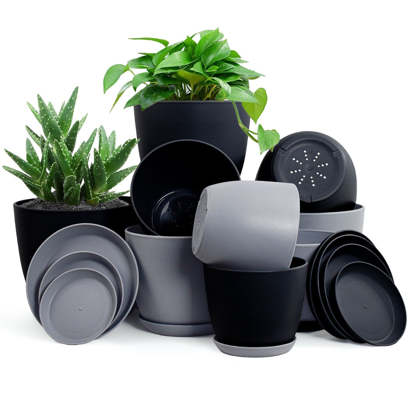 Premium Set of 10 Indoor Plant Pots with Drainage Decorative Plastic Planters for Indoor