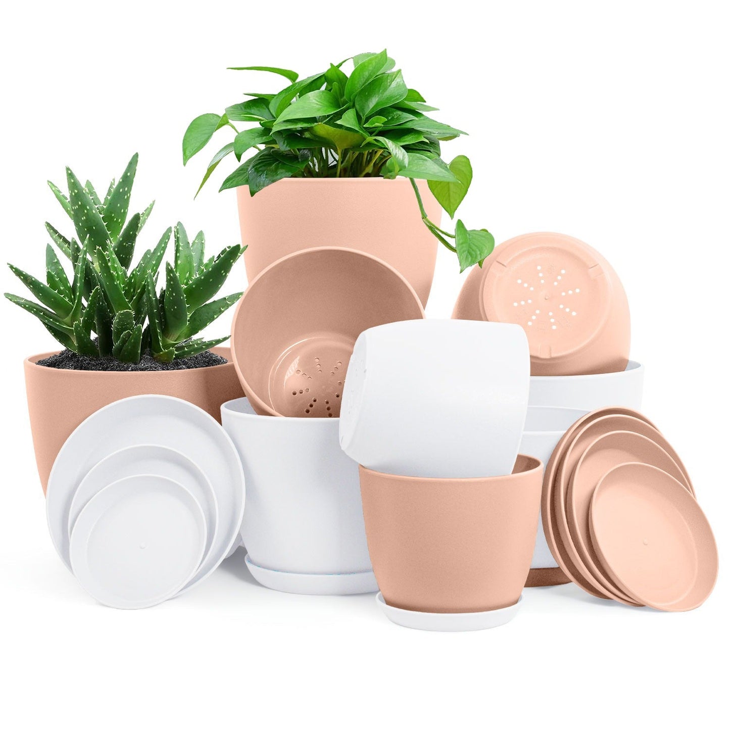 Premium Set of 10 Indoor Plant Pots with Drainage Decorative Plastic Planters for Indoor