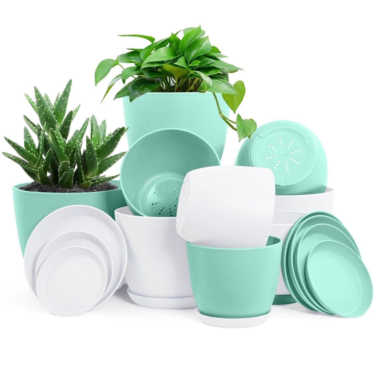 Premium Set of 10 Indoor Plant Pots with Drainage Decorative Plastic Planters for Indoor
