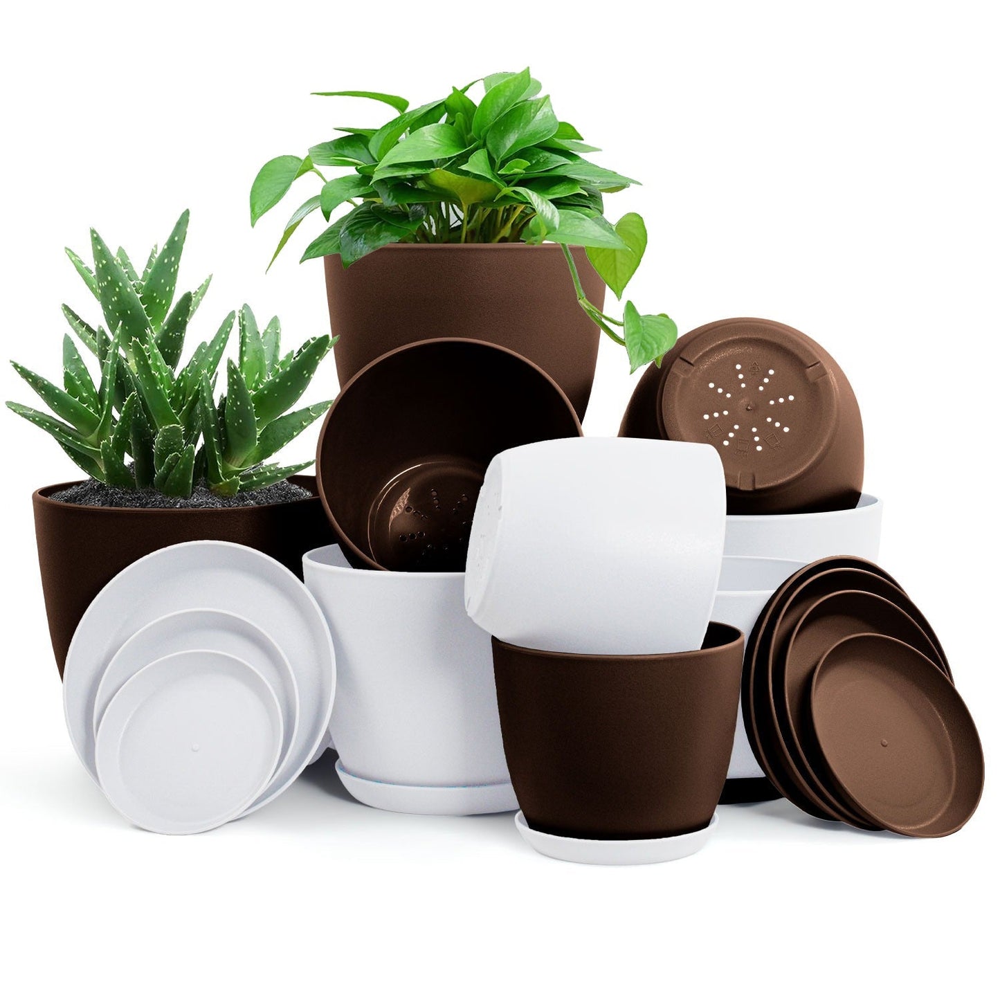 Premium Set of 10 Indoor Plant Pots with Drainage Decorative Plastic Planters for Indoor