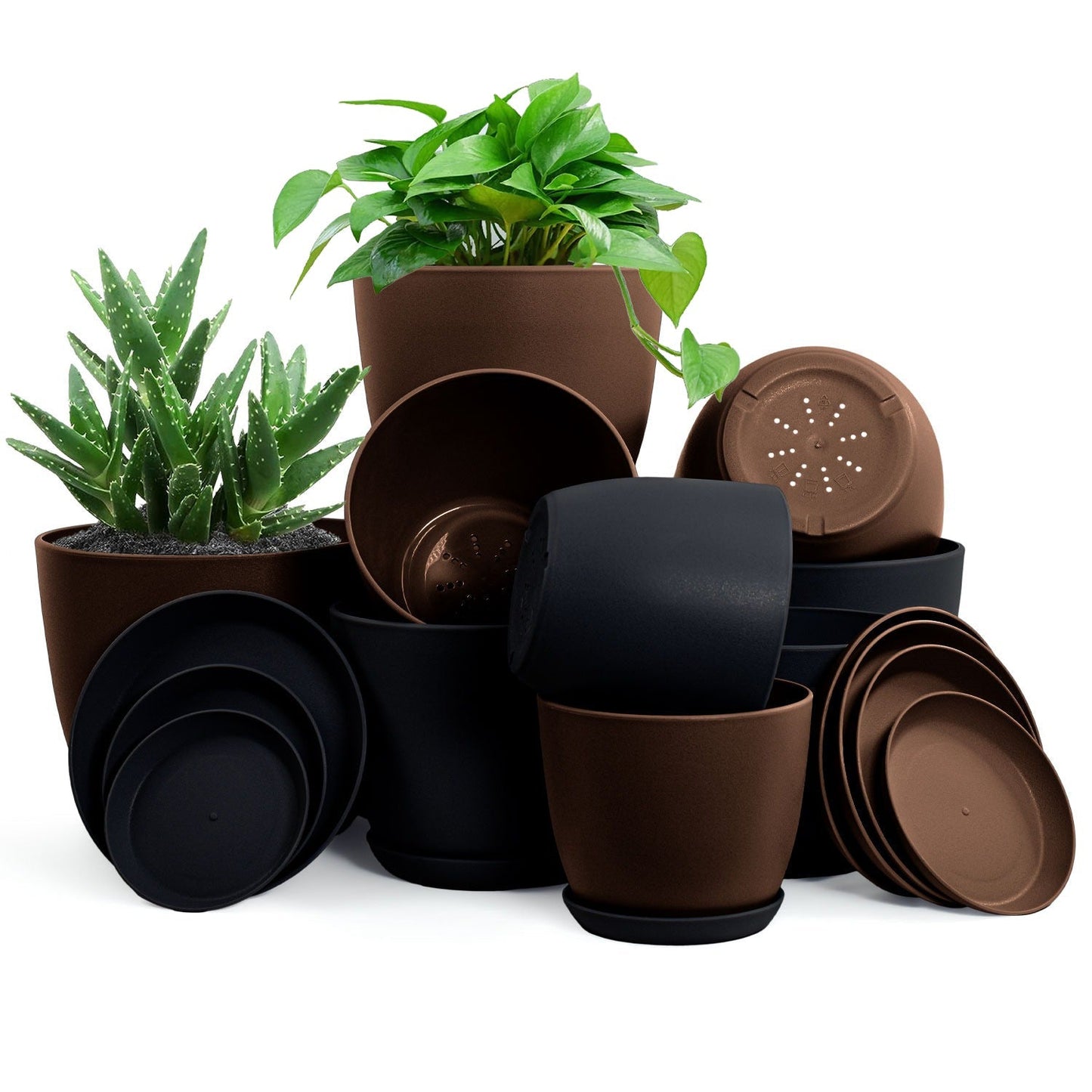 Premium Set of 10 Indoor Plant Pots with Drainage Decorative Plastic Planters for Indoor