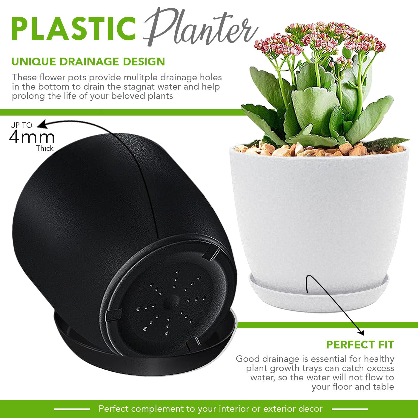 Premium Set of 10 Indoor Plant Pots with Drainage Decorative Plastic Planters for Indoor