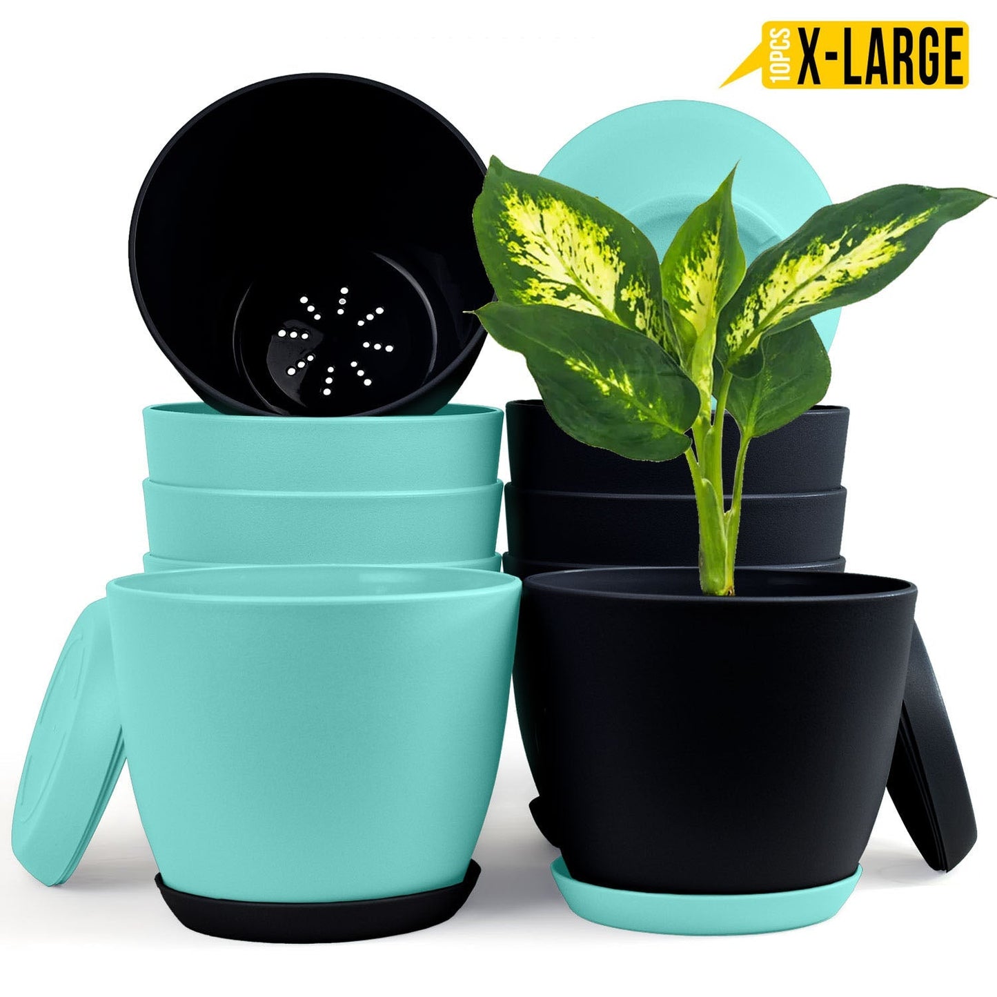 Extra Large Plant Pots with Drainage: Two Vibrant Colors, Ideal for Indoor Planters - Explore Multi-Packs for Plastic Planters