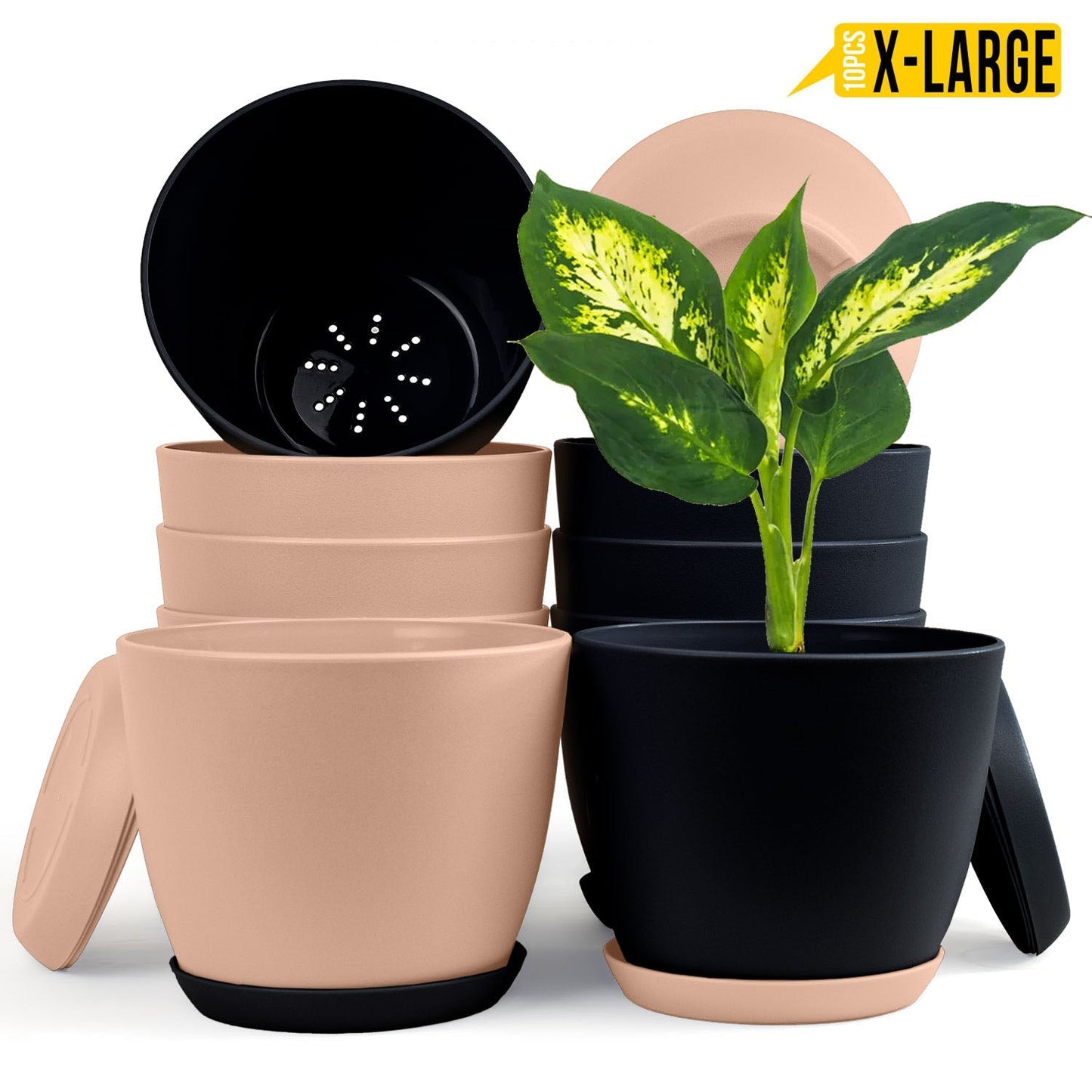 Extra Large Plant Pots with Drainage: Two Vibrant Colors, Ideal for Indoor Planters - Explore Multi-Packs for Plastic Planters