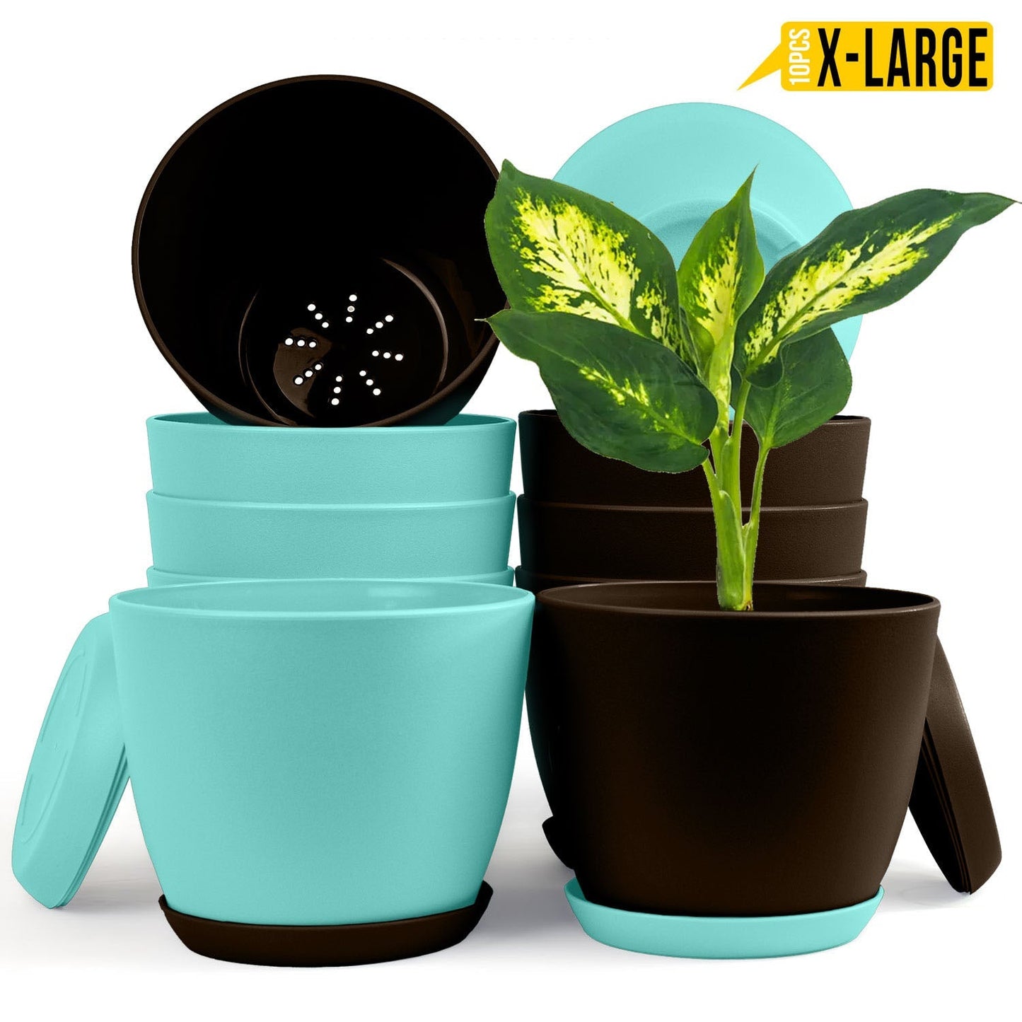 Elevate Your Space with Extra Large Plant Pots: Two Vibrant Colors, Drainage, Perfect for Indoor Planters - Explore Multi-Packs for Plastic Planters