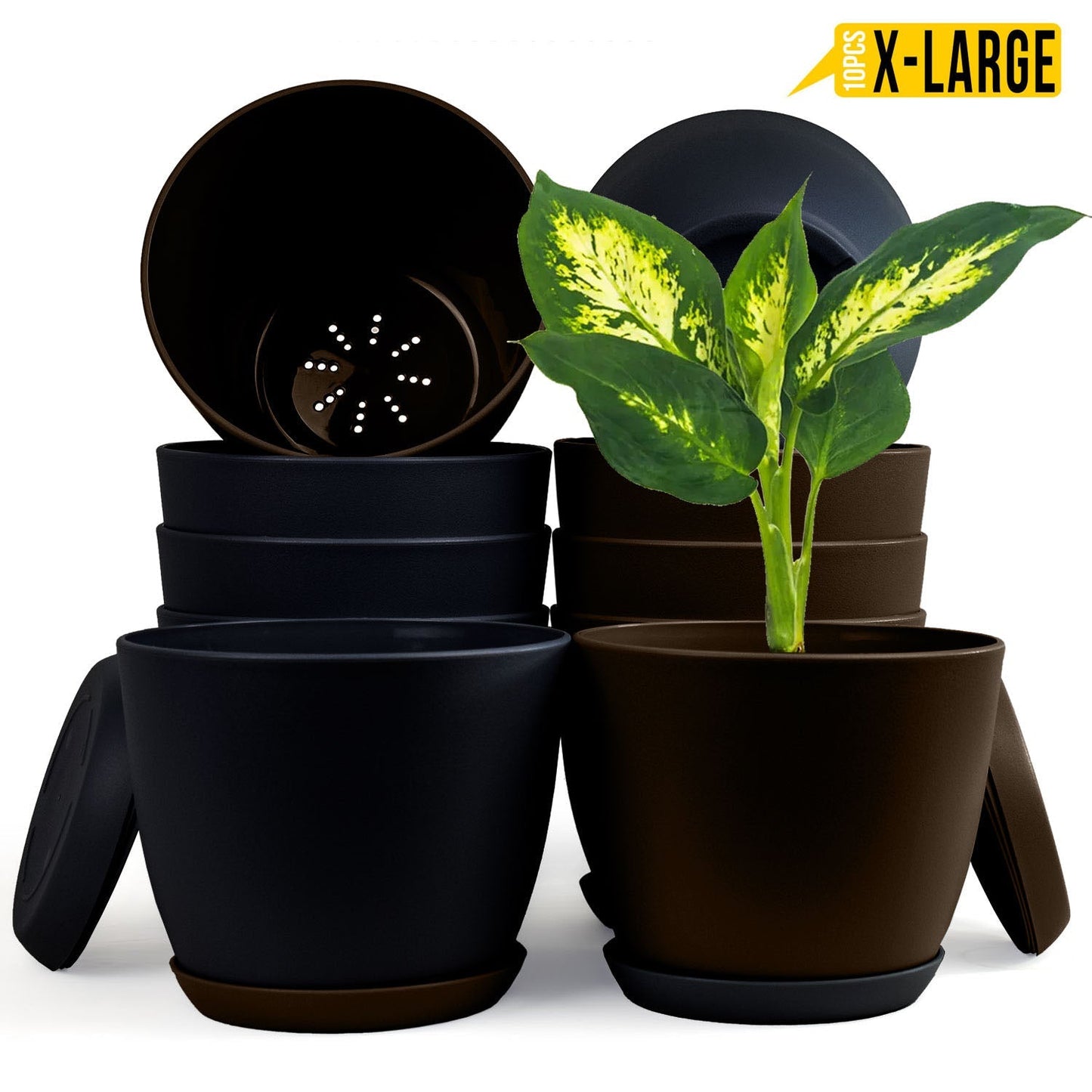 Elevate Your Space with Extra Large Plant Pots: Two Vibrant Colors, Drainage, Perfect for Indoor Planters - Explore Multi-Packs for Plastic Planters