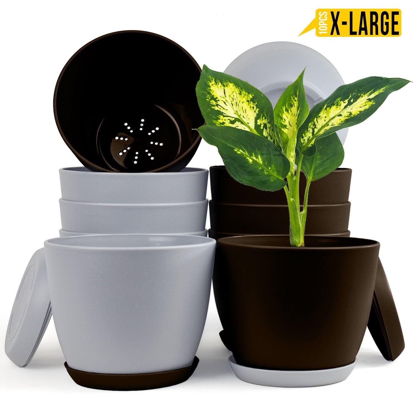 Elevate Your Space with Extra Large Plant Pots: Two Vibrant Colors, Drainage, Perfect for Indoor Planters - Explore Multi-Packs for Plastic Planters