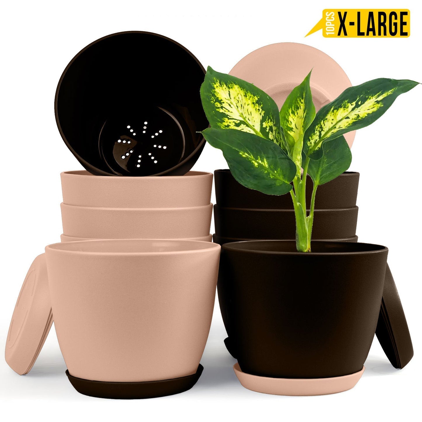 Elevate Your Space with Extra Large Plant Pots: Two Vibrant Colors, Drainage, Perfect for Indoor Planters - Explore Multi-Packs for Plastic Planters