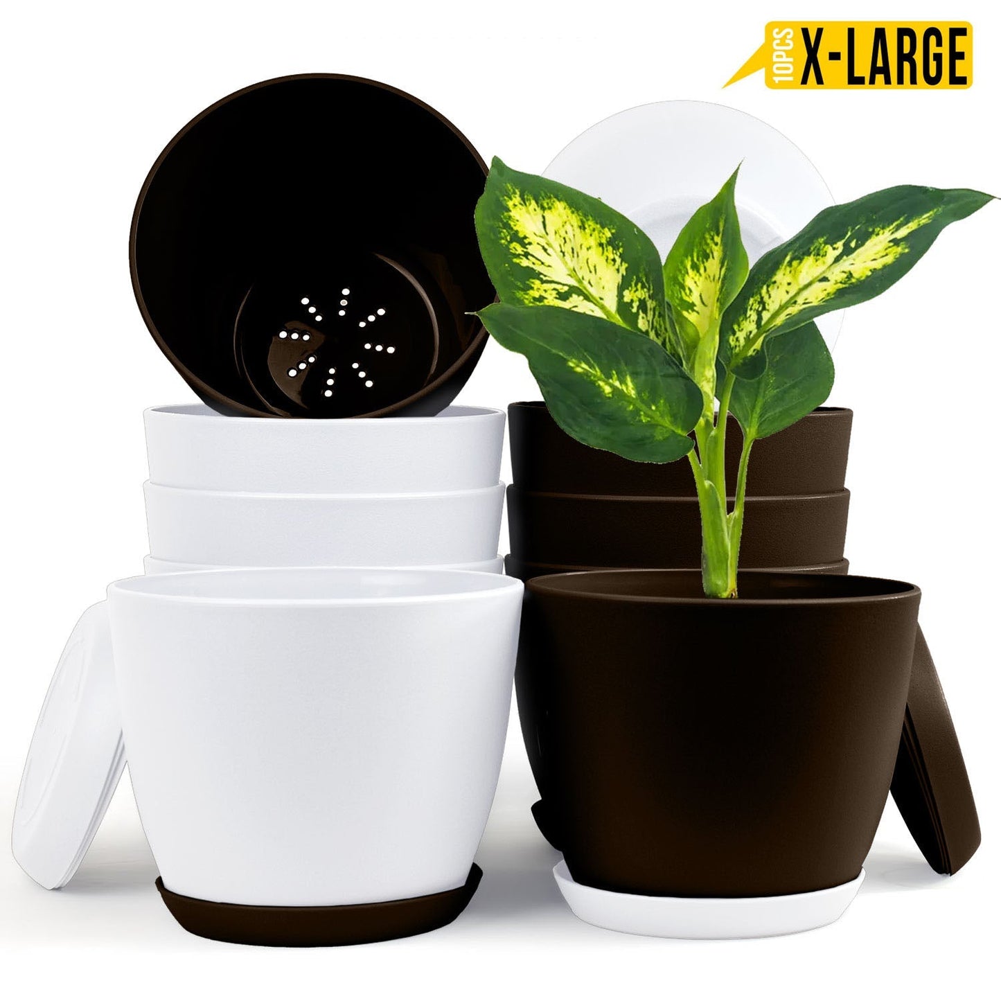 Elevate Your Space with Extra Large Plant Pots: Two Vibrant Colors, Drainage, Perfect for Indoor Planters - Explore Multi-Packs for Plastic Planters