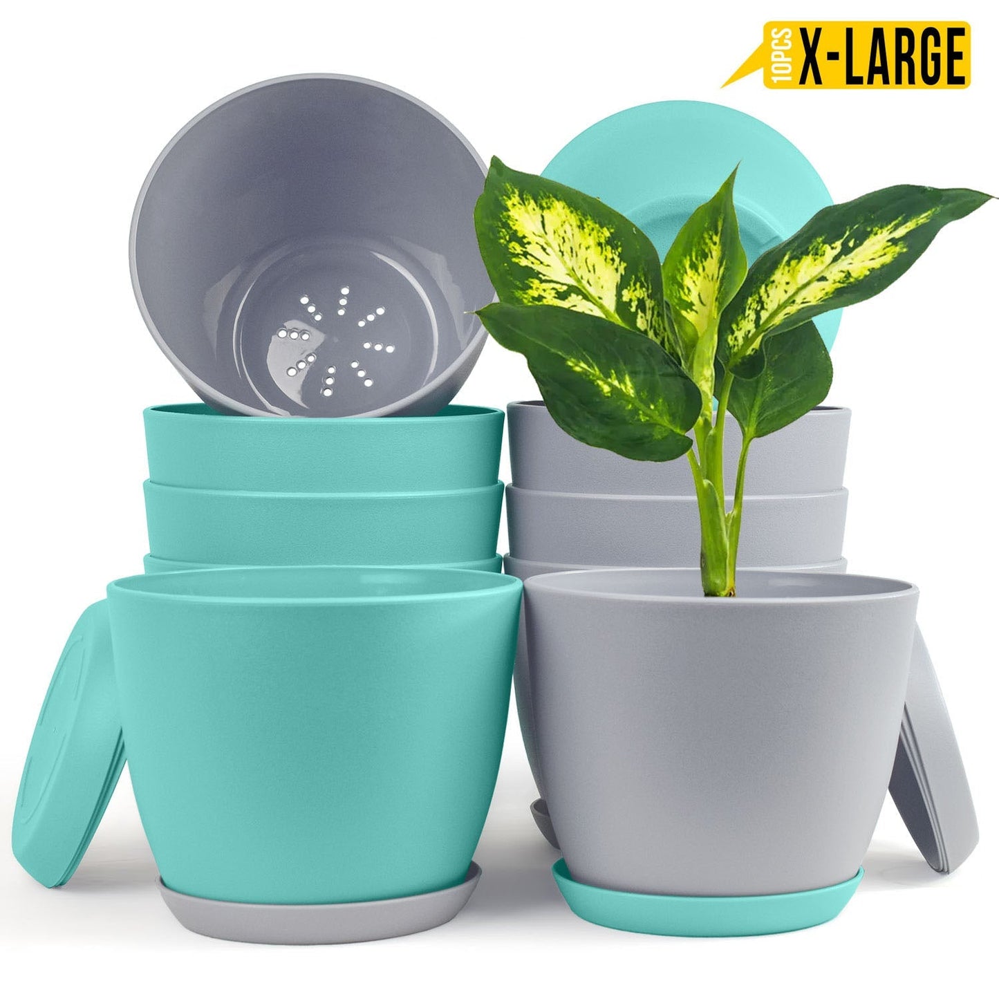 Revitalize Your Space with  Extra Large Plant Pots: Two Vibrant Colors, Drainage, Ideal for Indoor Planters - Explore Multi-Packs for Plastic Planters