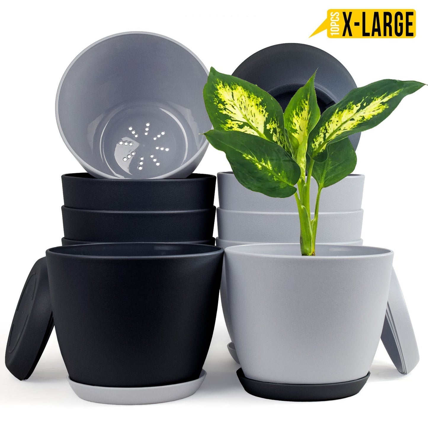 Revitalize Your Space with  Extra Large Plant Pots: Two Vibrant Colors, Drainage, Ideal for Indoor Planters - Explore Multi-Packs for Plastic Planters