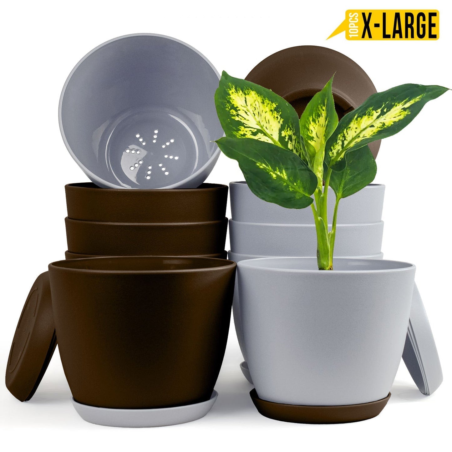Revitalize Your Space with  Extra Large Plant Pots: Two Vibrant Colors, Drainage, Ideal for Indoor Planters - Explore Multi-Packs for Plastic Planters