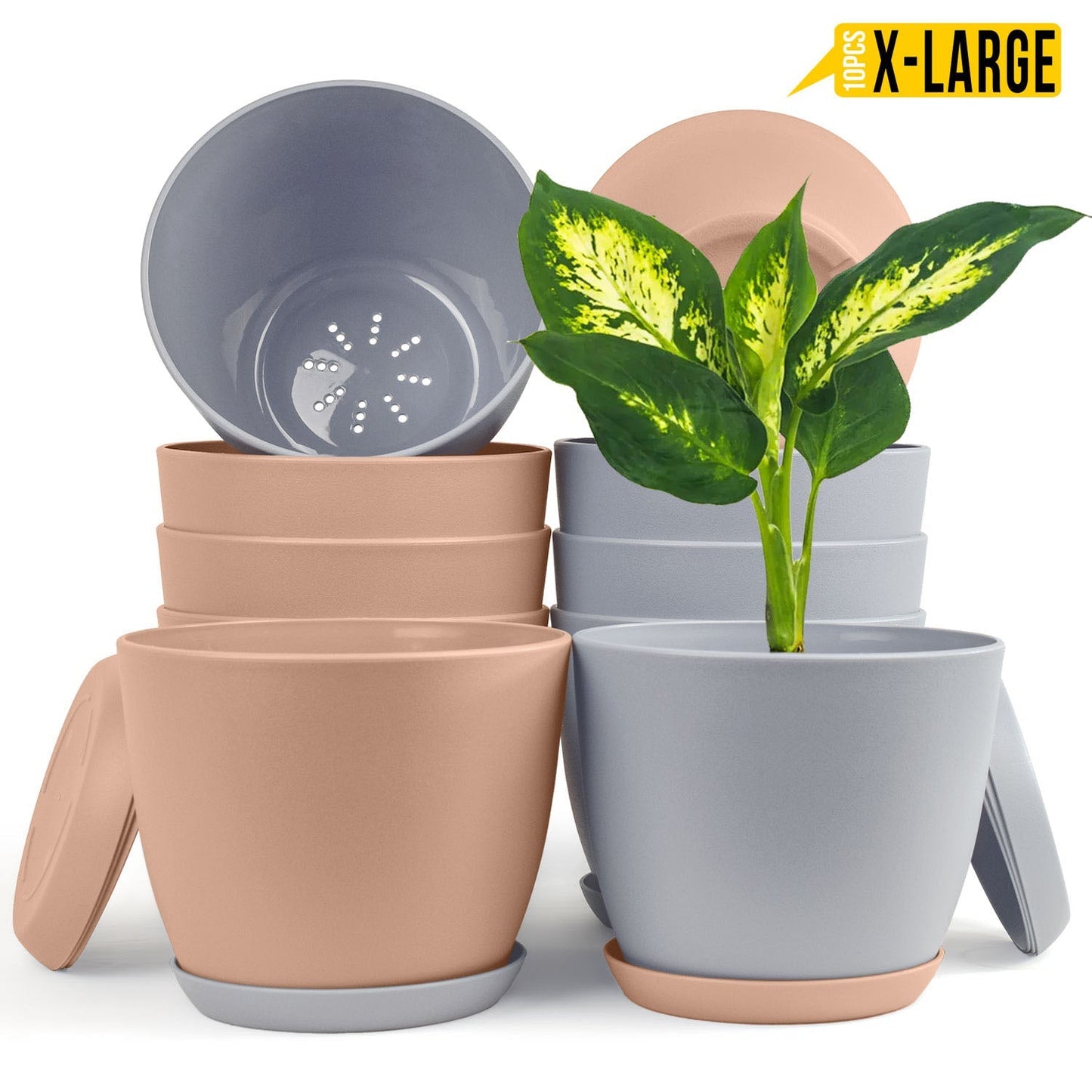 Revitalize Your Space with  Extra Large Plant Pots: Two Vibrant Colors, Drainage, Ideal for Indoor Planters - Explore Multi-Packs for Plastic Planters
