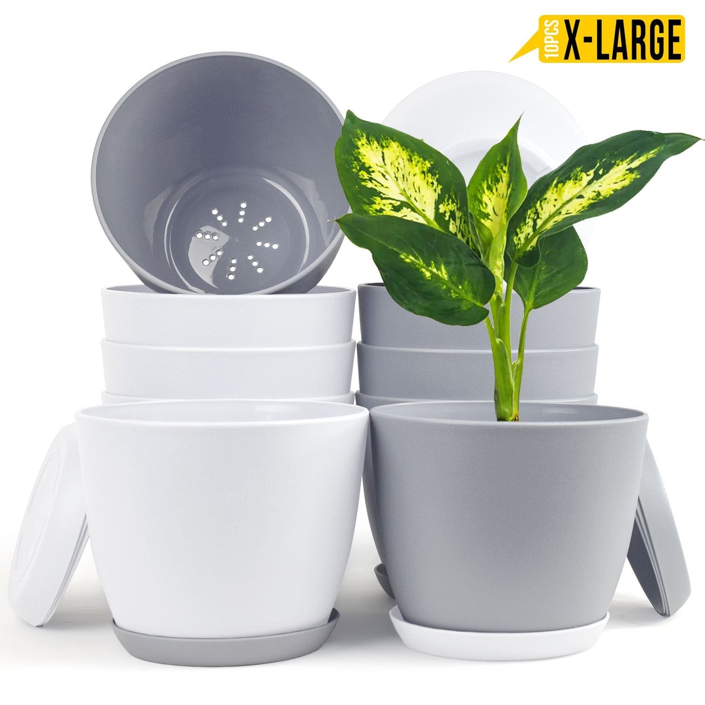 Revitalize Your Space with  Extra Large Plant Pots: Two Vibrant Colors, Drainage, Ideal for Indoor Planters - Explore Multi-Packs for Plastic Planters