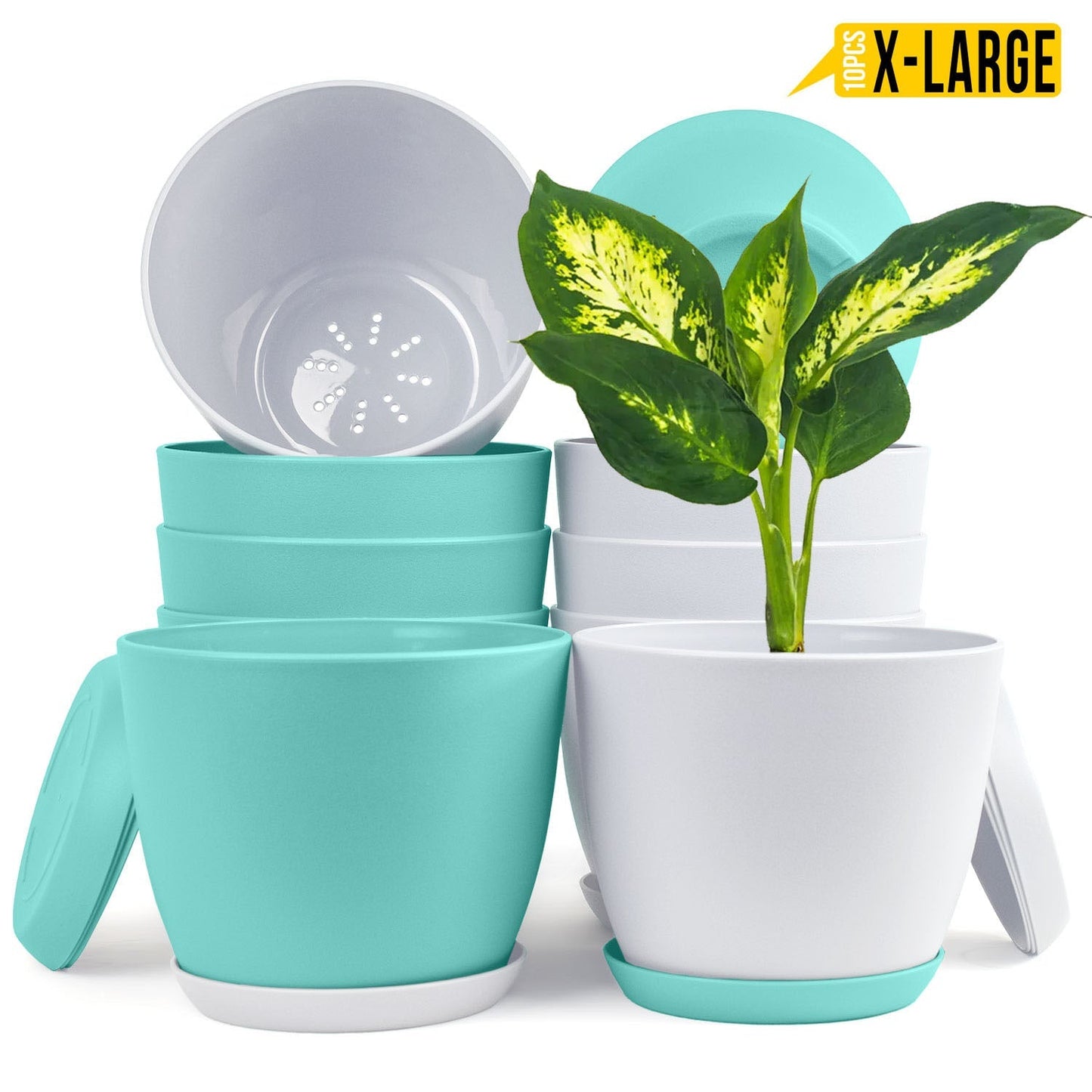 Extra Large Plant Pots with Drainage: Stylish Home Decor Flower Pots in Two Vibrant Colors - Ideal for Indoor Planters, Multi-Packs for Plastic Planters