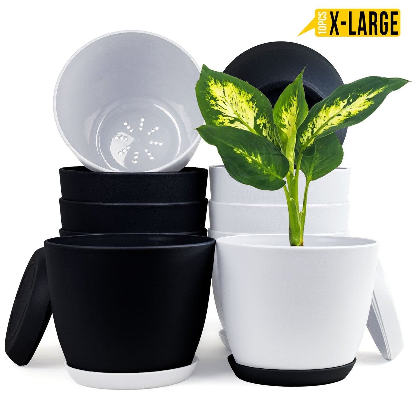 Extra Large Plant Pots with Drainage: Stylish Home Decor Flower Pots in Two Vibrant Colors - Ideal for Indoor Planters, Multi-Packs for Plastic Planters