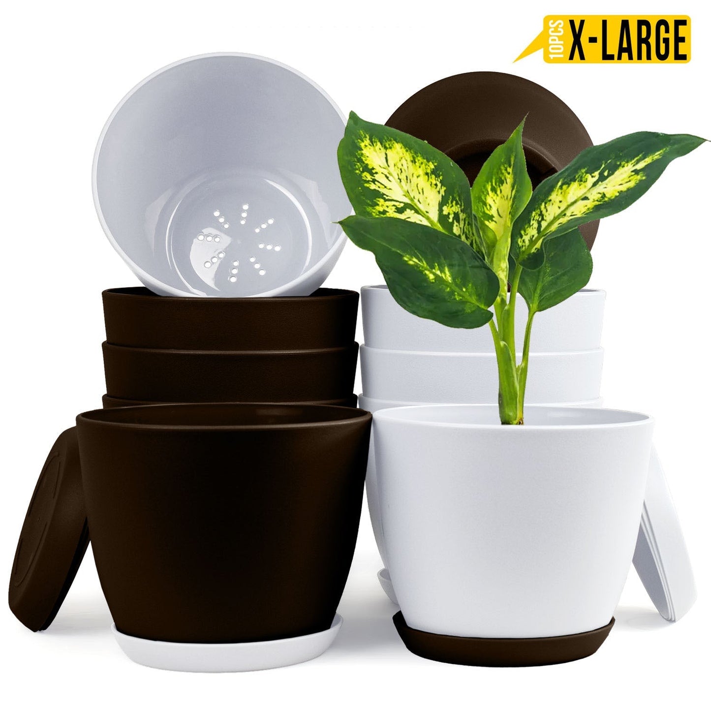 Extra Large Plant Pots with Drainage: Stylish Home Decor Flower Pots in Two Vibrant Colors - Ideal for Indoor Planters, Multi-Packs for Plastic Planters