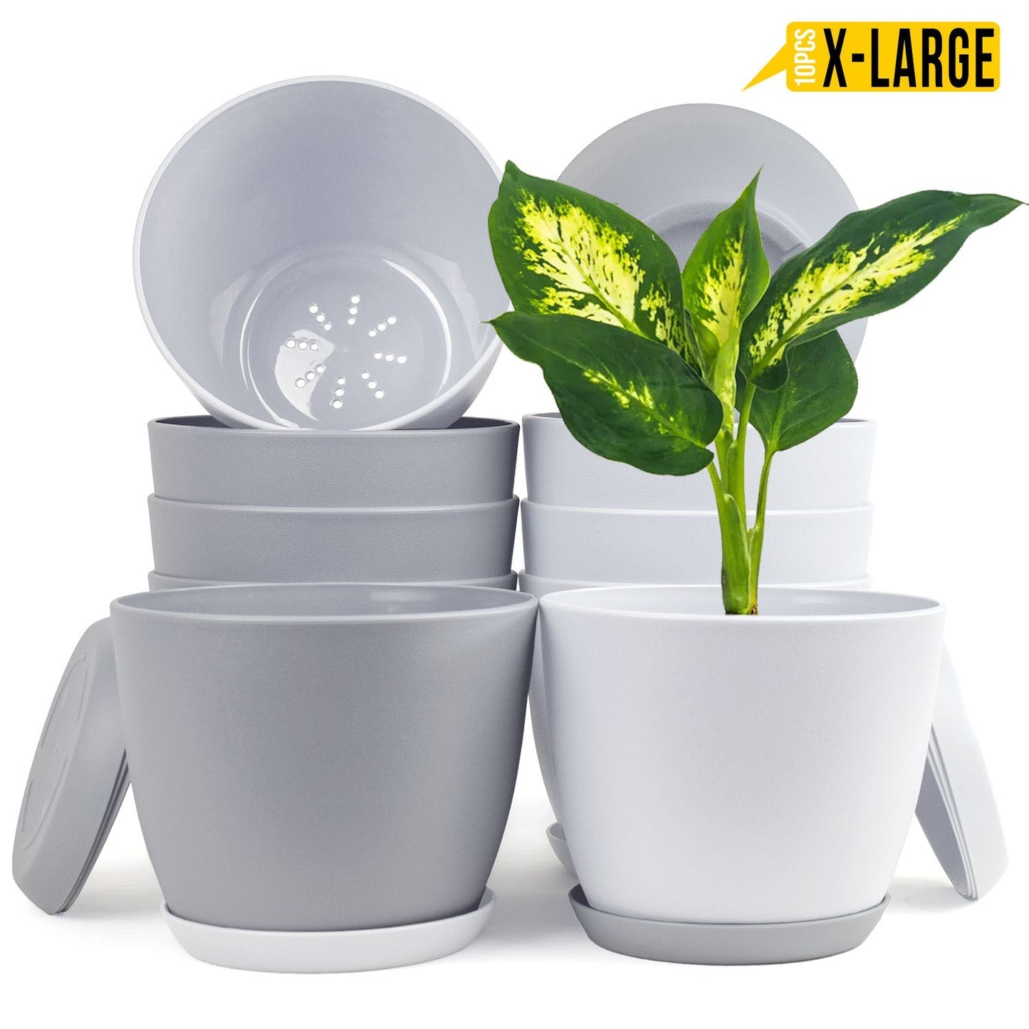 Extra Large Plant Pots with Drainage: Stylish Home Decor Flower Pots in Two Vibrant Colors - Ideal for Indoor Planters, Multi-Packs for Plastic Planters
