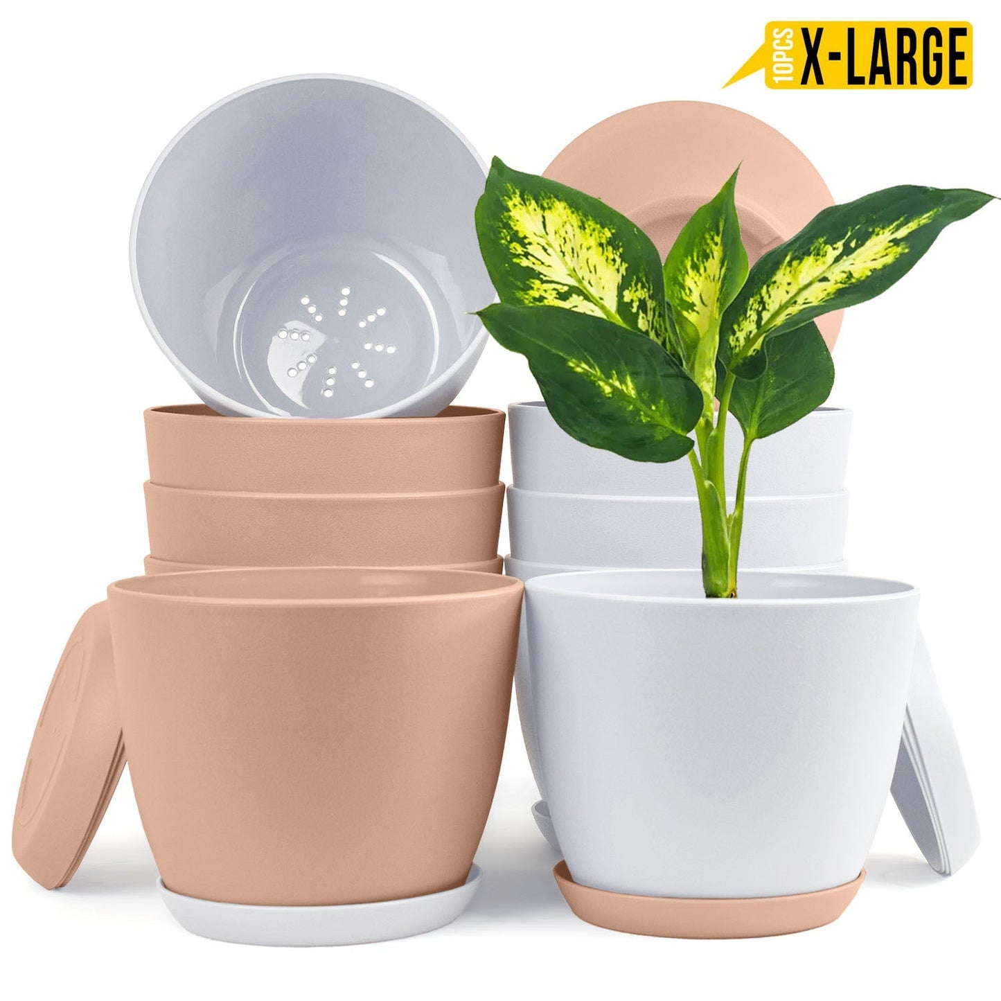 Extra Large Plant Pots with Drainage: Stylish Home Decor Flower Pots in Two Vibrant Colors - Ideal for Indoor Planters, Multi-Packs for Plastic Planters