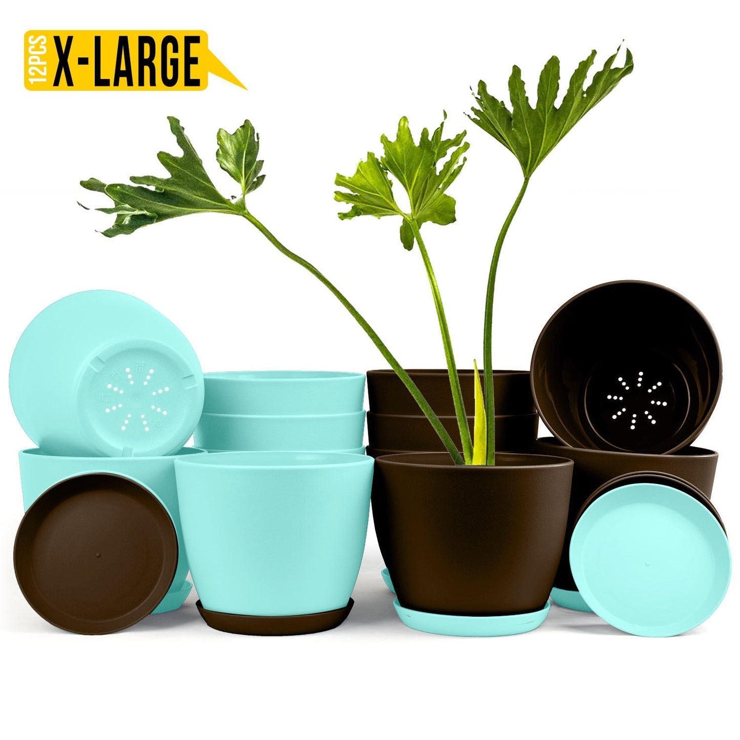 Elevate Your Space with Extra Large Plant Pots: Two Vibrant Colors, Drainage, Perfect for Indoor Planters - Explore Multi-Packs for Plastic Planters